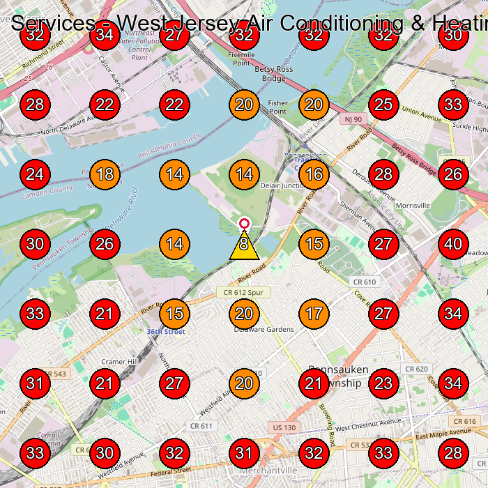 Services - West Jersey Air Conditioning & Heating Co. GeoGrid visibility map for Hvac Contractor in Philadelphia